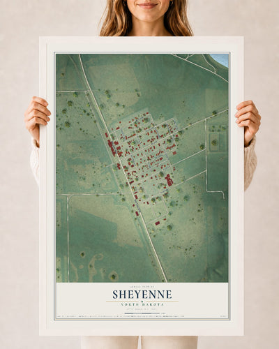 Map of Sheyenne, North Dakota, 24 x 36 inch print in a white wood frame