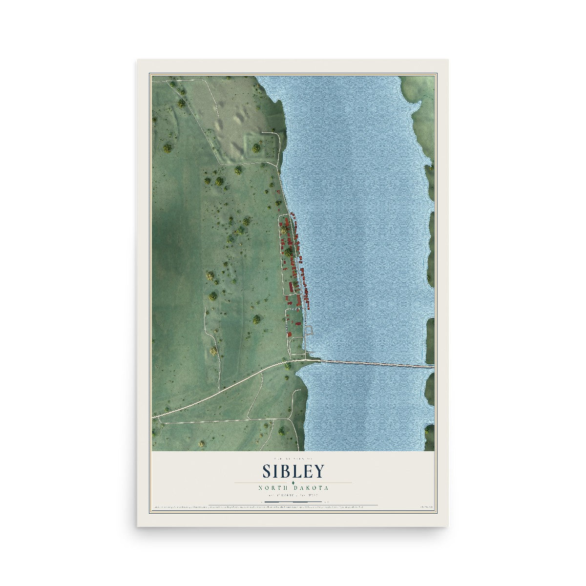 Map of Sibley, North Dakota, 12 x 18 inch unframed archival matte print