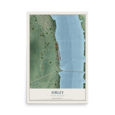 Map of Sibley, North Dakota, 12 x 18 inch unframed archival matte print