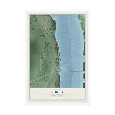 Map of Sibley, North Dakota, 12 x 18 inch print in a white wood frame