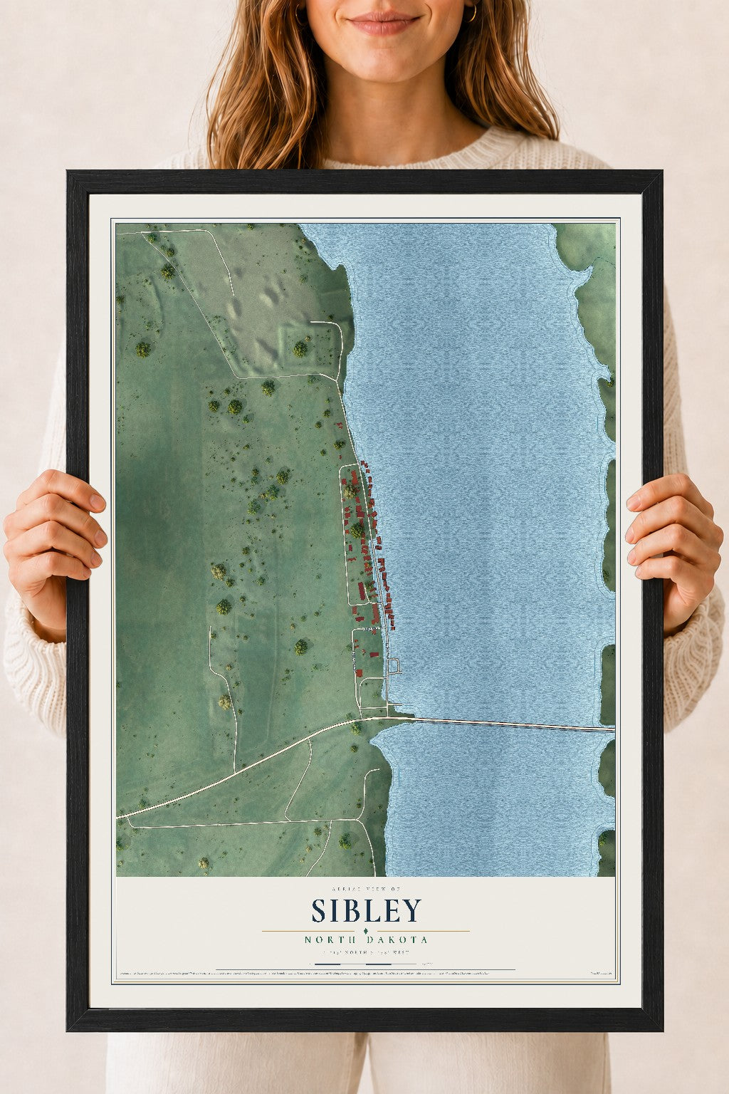 Map of Sibley, North Dakota, 18 x 24 inch print in a black wood frame