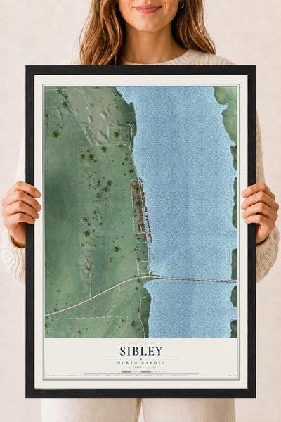 Map of Sibley, North Dakota, 18 x 24 inch print in a black wood frame