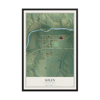Map of Solen, North Dakota, 12 x 18 inch print in a black wood frame
