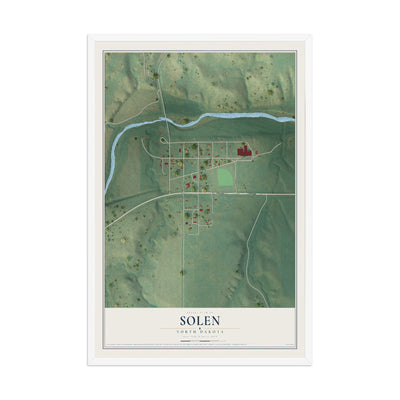 Map of Solen, North Dakota, 12 x 18 inch print in a white wood frame