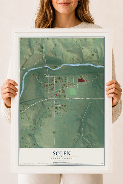Map of Solen, North Dakota, 18 x 24 inch print in a white wood frame