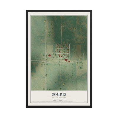 Map of Souris, North Dakota, 12 x 18 inch print in a black wood frame