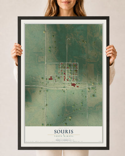 Map of Souris, North Dakota, 24 x 36 inch print in a black wood frame