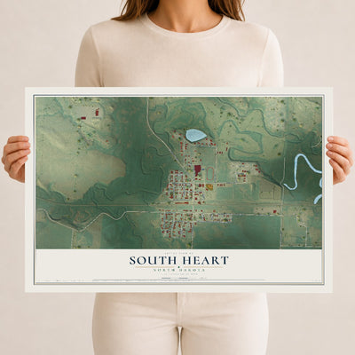Map of South Heart, North Dakota, 12 x 18 inch unframed archival matte print