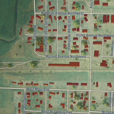 Close-up of the map of South Heart, North Dakota print showing street and building detail