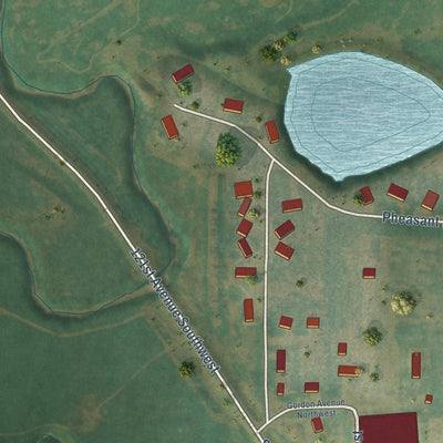 Second close-up of the map of South Heart, North Dakota print showing more streets and buildings