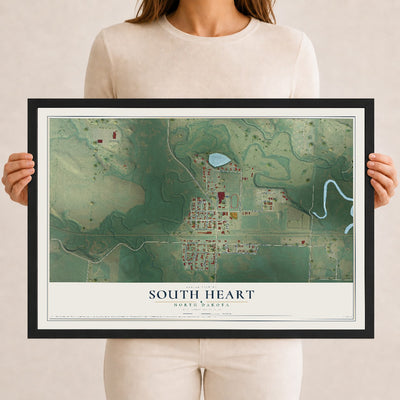 Map of South Heart, North Dakota, 12 x 18 inch print in a black wood frame