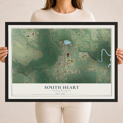 Map of South Heart, North Dakota, 18 x 24 inch print in a black wood frame