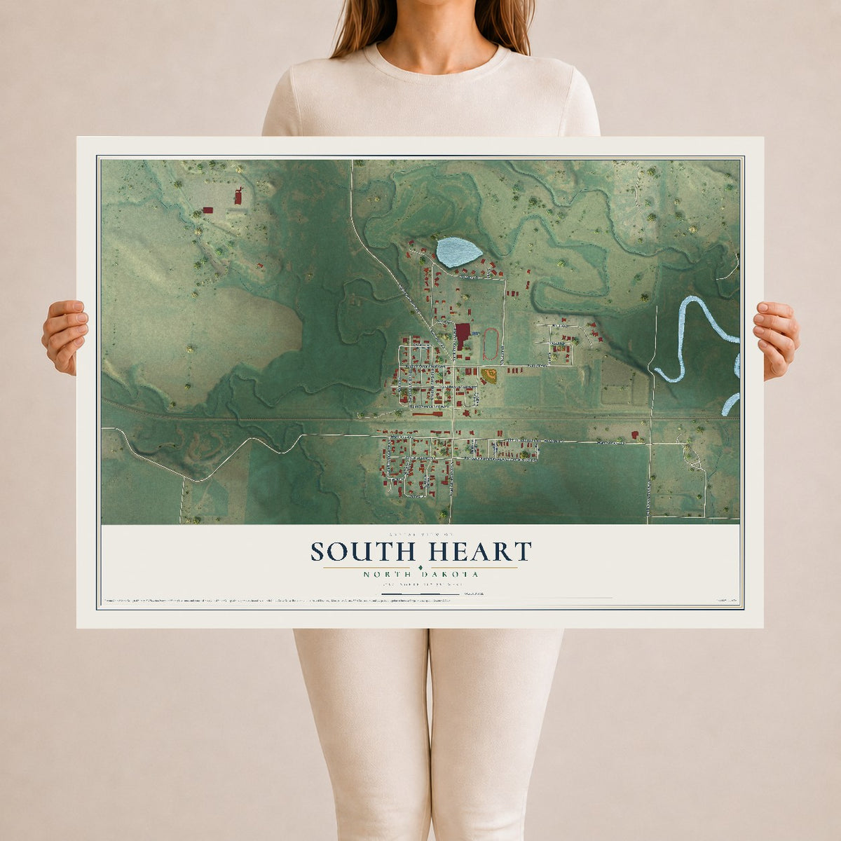 Map of South Heart, North Dakota, 24 x 36 inch unframed archival matte print