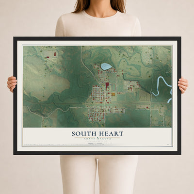 Map of South Heart, North Dakota, 24 x 36 inch print in a black wood frame