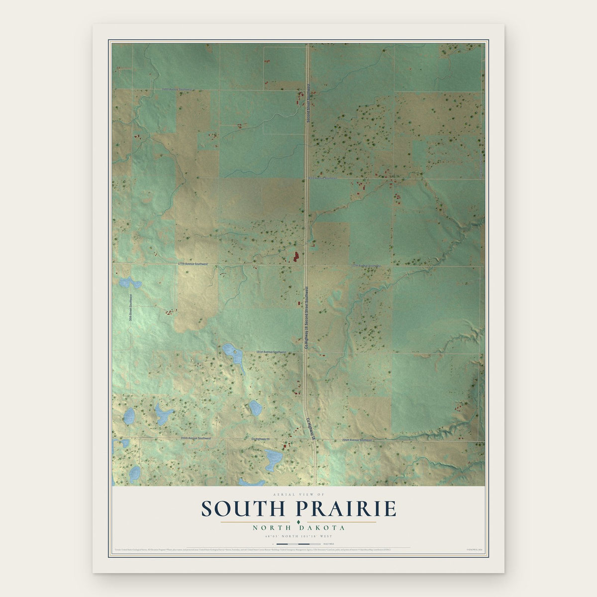 South Prairie, North Dakota map print, the full design