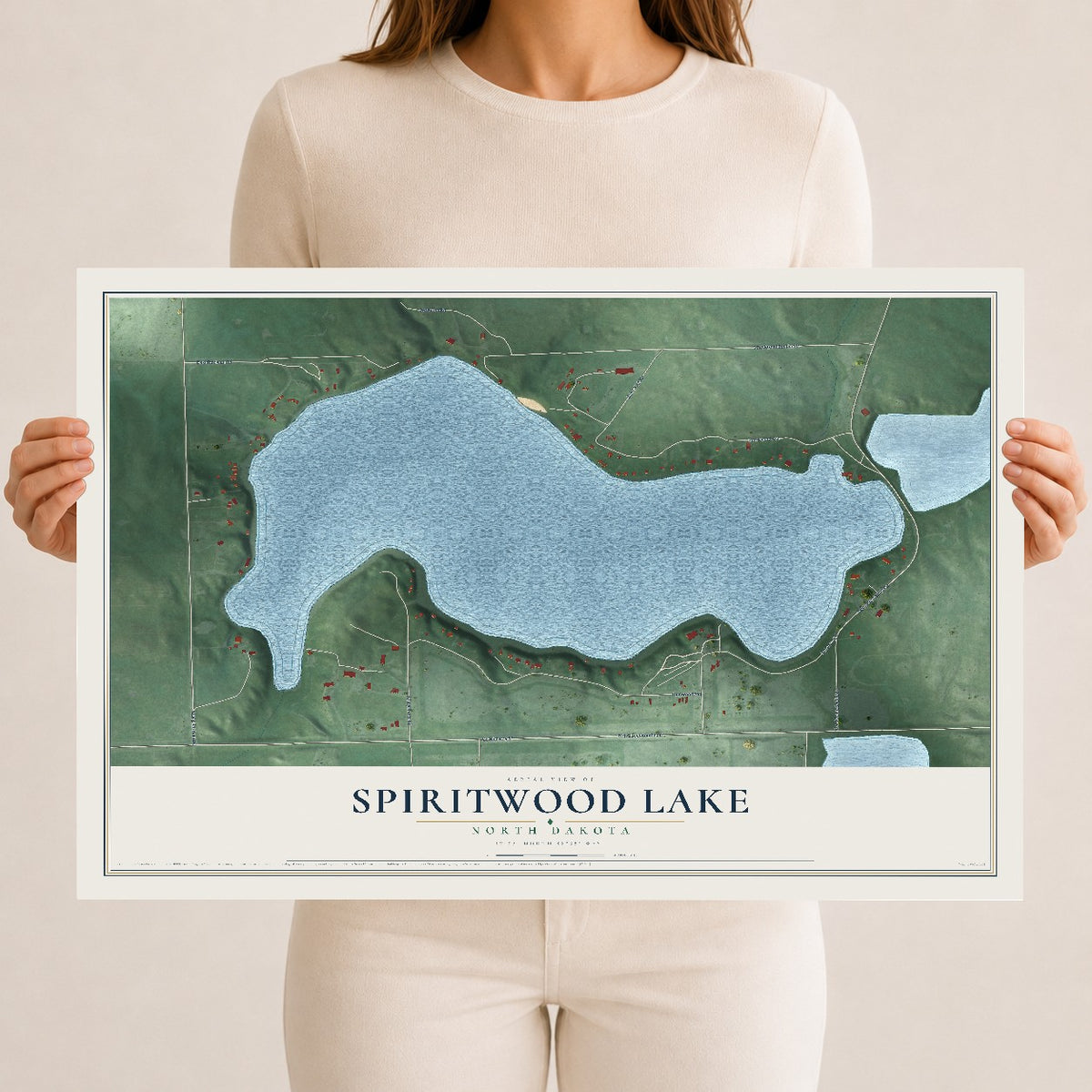 Map of Spiritwood Lake, North Dakota, 12 x 18 inch unframed archival matte print