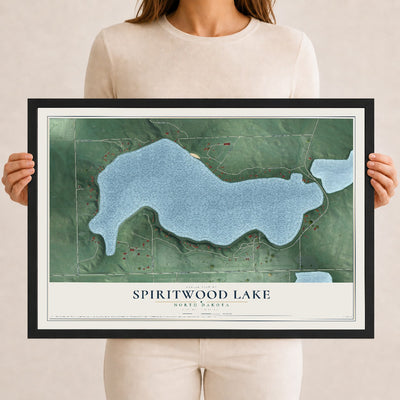 Map of Spiritwood Lake, North Dakota, 12 x 18 inch print in a black wood frame