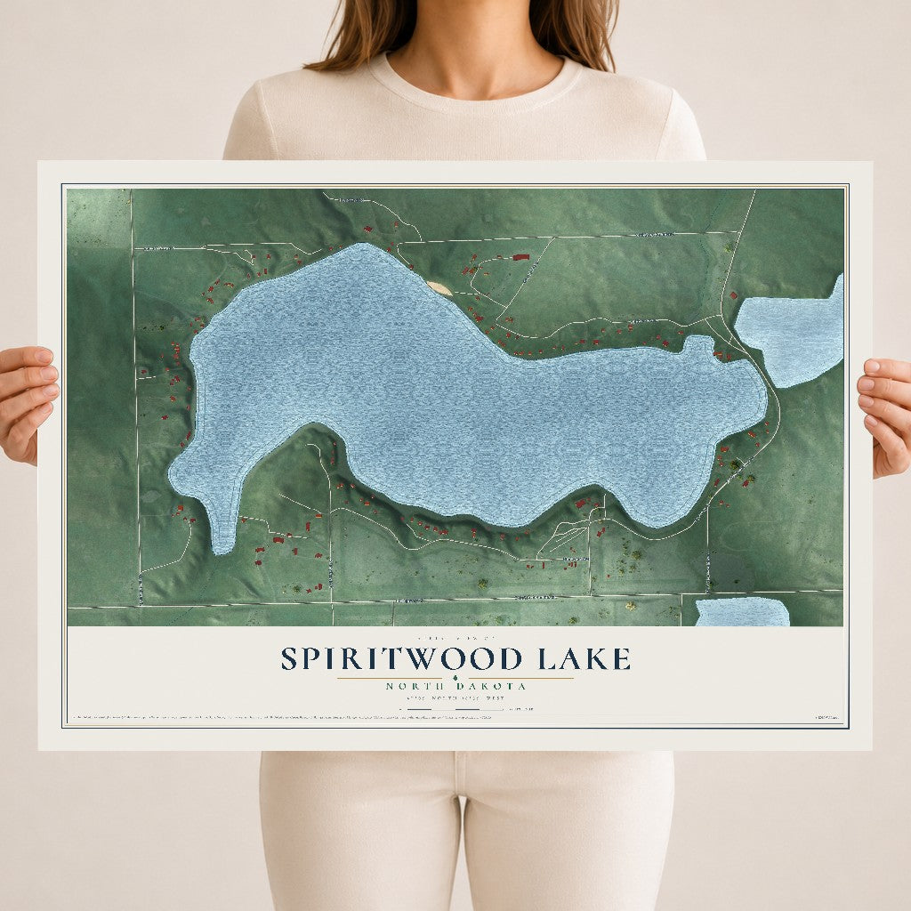 Map of Spiritwood Lake, North Dakota, 18 x 24 inch unframed archival matte print