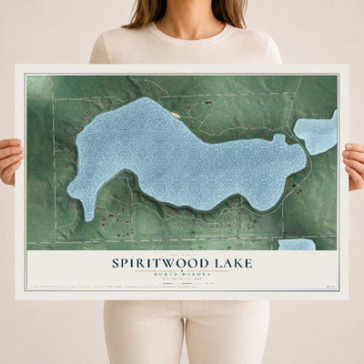 Map of Spiritwood Lake, North Dakota, 18 x 24 inch unframed archival matte print