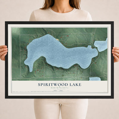 Map of Spiritwood Lake, North Dakota, 18 x 24 inch print in a black wood frame
