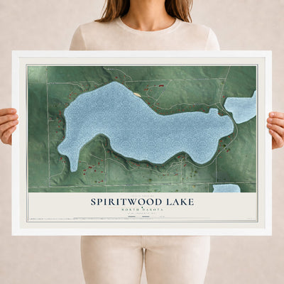 Map of Spiritwood Lake, North Dakota, 18 x 24 inch print in a white wood frame