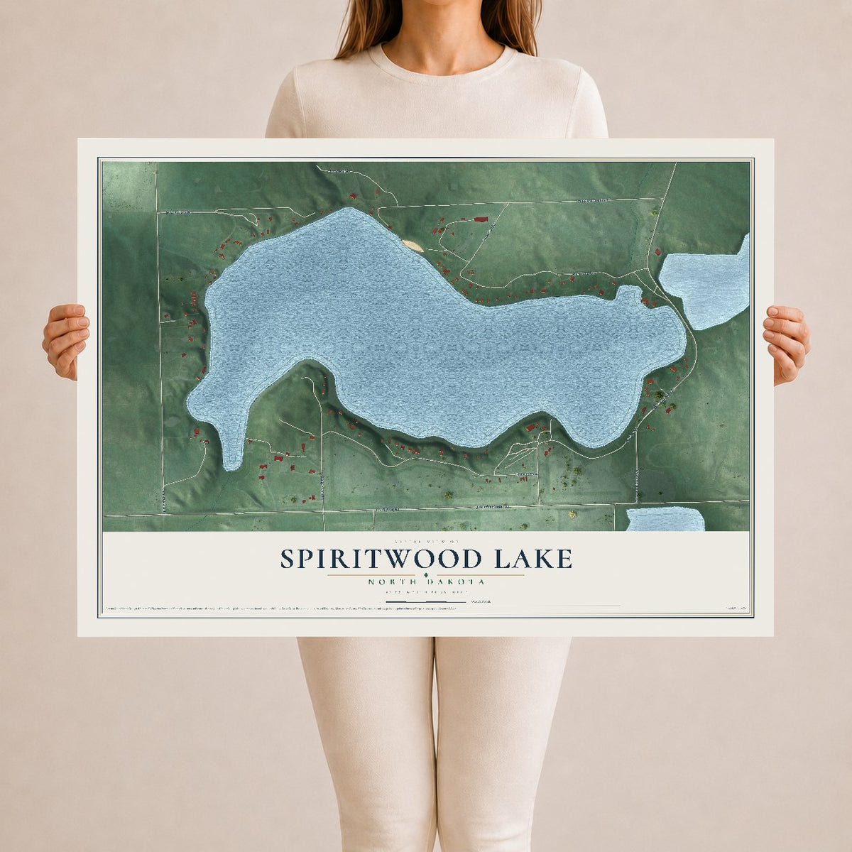 Map of Spiritwood Lake, North Dakota, 24 x 36 inch unframed archival matte print