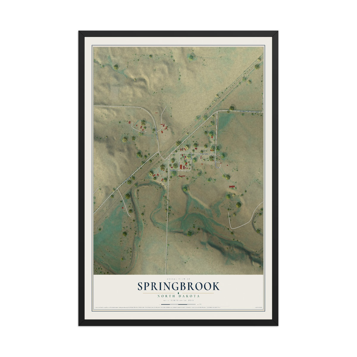 Map of Springbrook, North Dakota, 12 x 18 inch print in a black wood frame