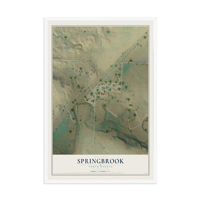 Map of Springbrook, North Dakota, 12 x 18 inch print in a white wood frame