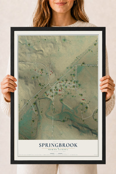 Map of Springbrook, North Dakota, 18 x 24 inch print in a black wood frame