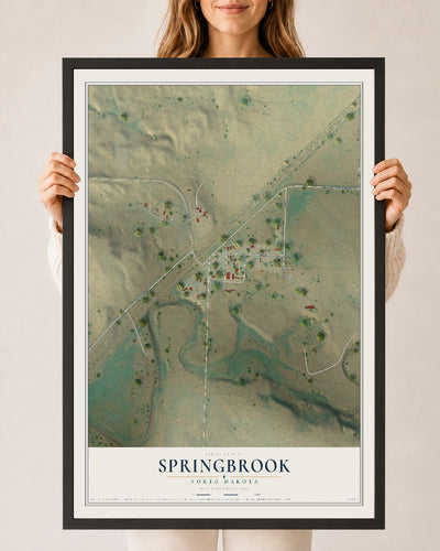 Map of Springbrook, North Dakota, 24 x 36 inch print in a black wood frame