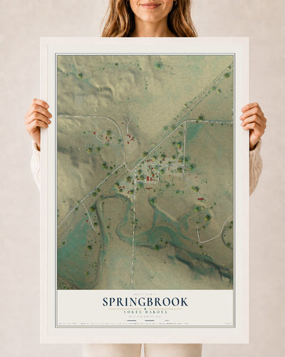 Map of Springbrook, North Dakota, 24 x 36 inch print in a white wood frame