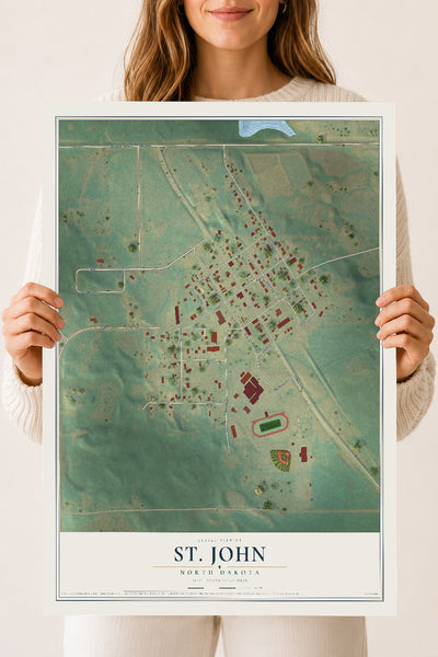 Map of St. John, North Dakota, 18 x 24 inch unframed archival matte print