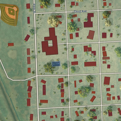 Close-up of the map of St. Thomas, North Dakota print showing street and building detail