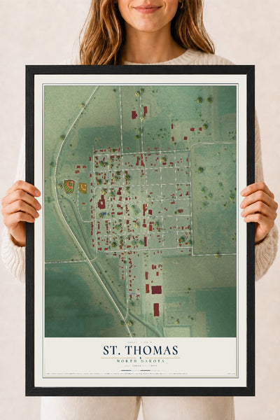 Map of St. Thomas, North Dakota, 18 x 24 inch print in a black wood frame