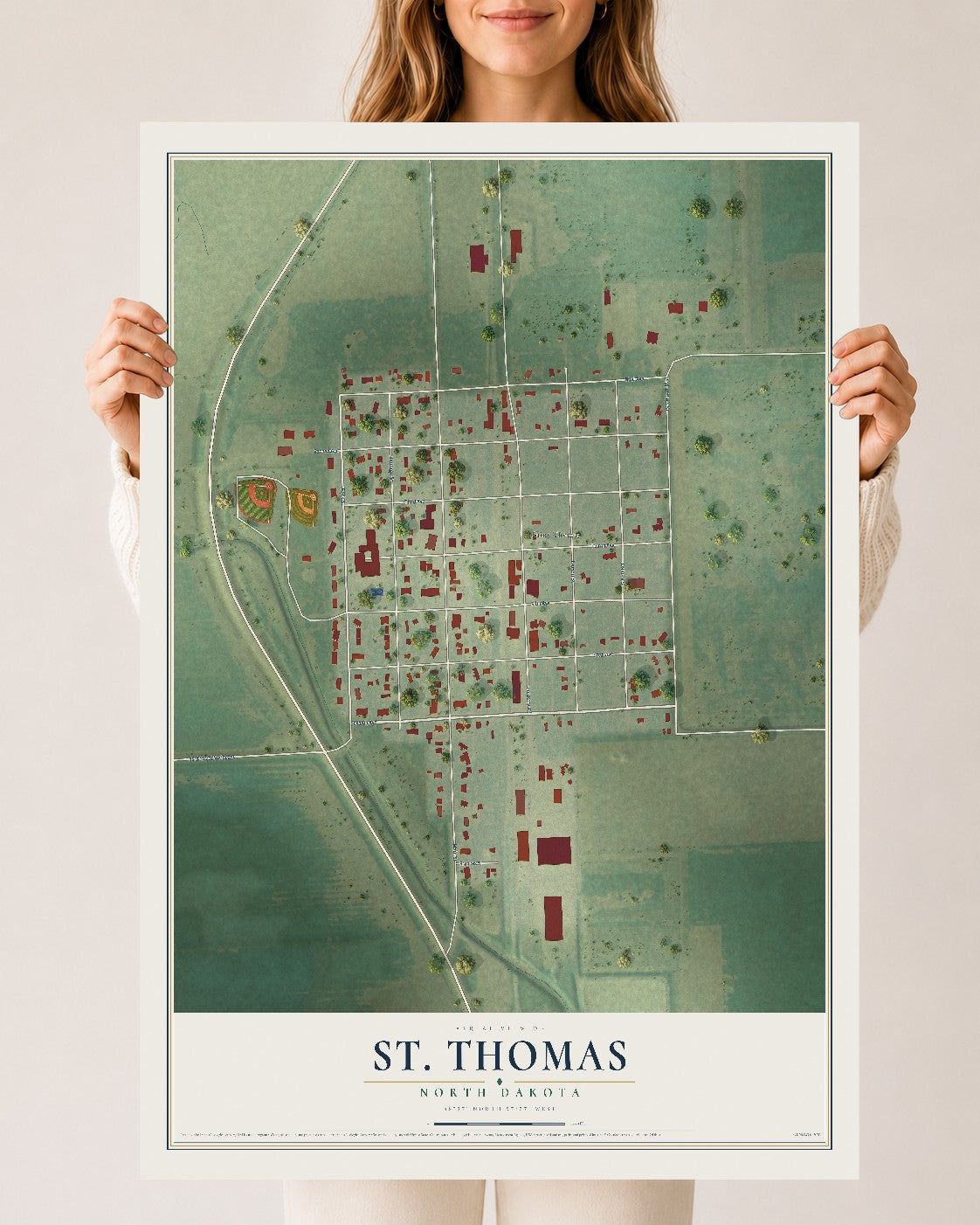 Map of St. Thomas, North Dakota, 24 x 36 inch unframed archival matte print
