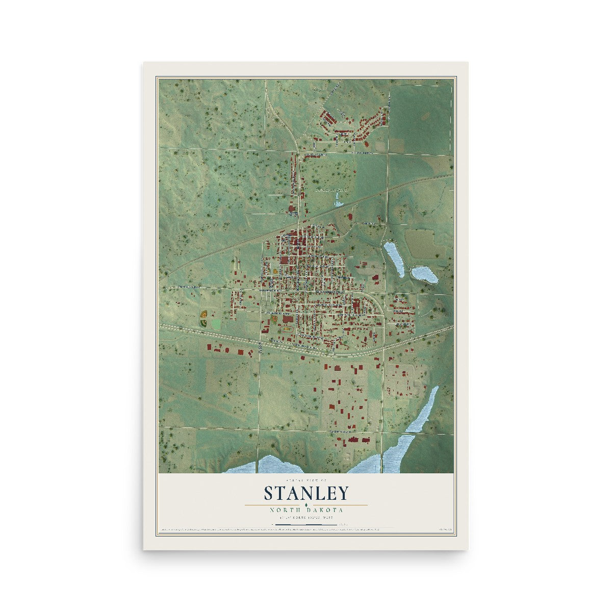 Map of Stanley, North Dakota, 12 x 18 inch unframed archival matte print
