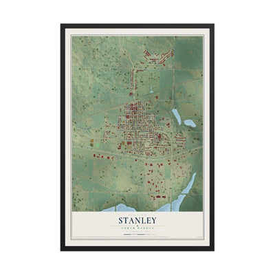 Map of Stanley, North Dakota, 12 x 18 inch print in a black wood frame