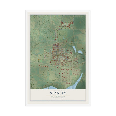 Map of Stanley, North Dakota, 12 x 18 inch print in a white wood frame