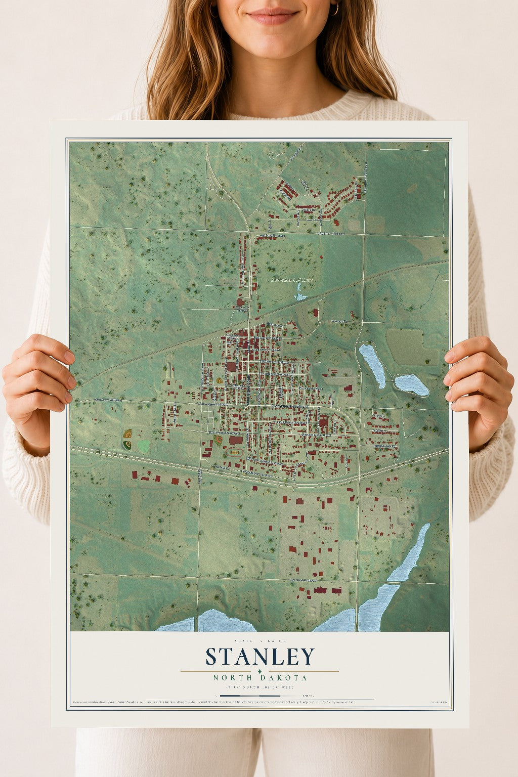 Map of Stanley, North Dakota, 18 x 24 inch unframed archival matte print