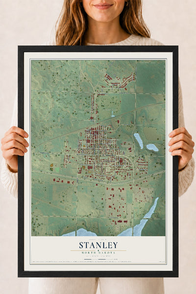 Map of Stanley, North Dakota, 18 x 24 inch print in a black wood frame