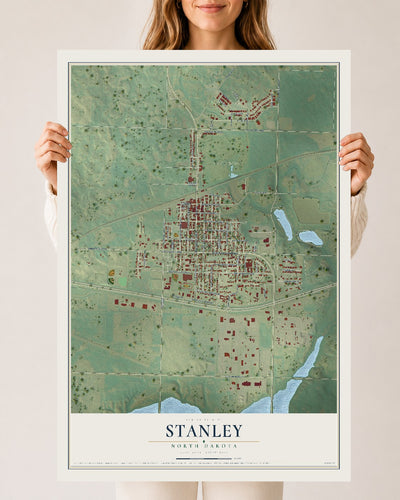 Map of Stanley, North Dakota, 24 x 36 inch unframed archival matte print