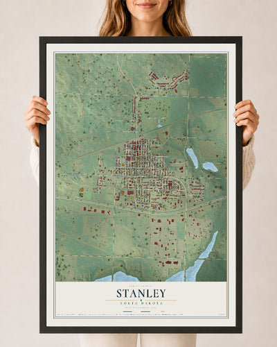Map of Stanley, North Dakota, 24 x 36 inch print in a black wood frame