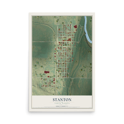 Map of Stanton, North Dakota, 12 x 18 inch unframed archival matte print