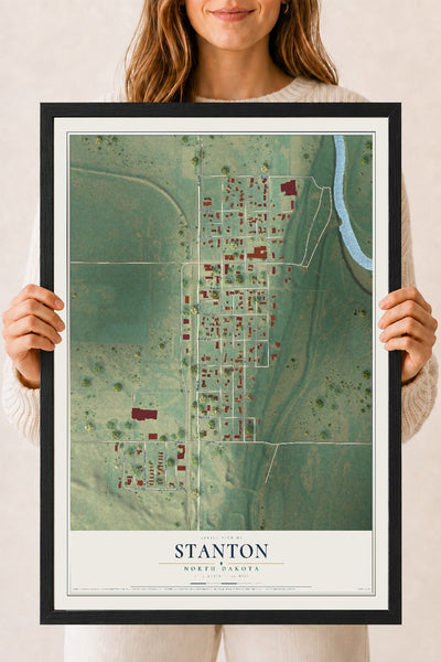 Map of Stanton, North Dakota, 18 x 24 inch print in a black wood frame
