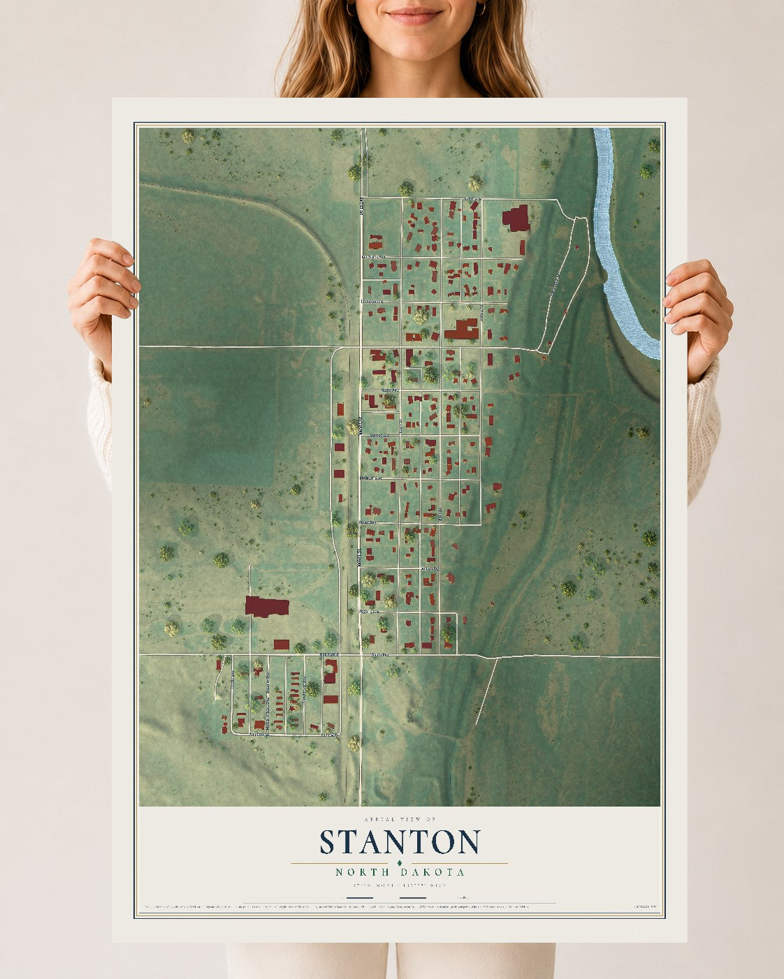 Map of Stanton, North Dakota, 24 x 36 inch unframed archival matte print