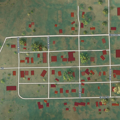 Close-up of the map of Starkweather, North Dakota print showing street and building detail