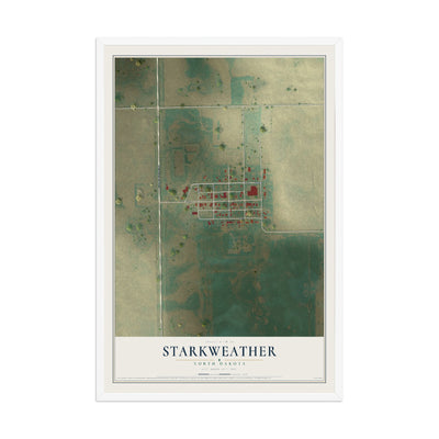 Map of Starkweather, North Dakota, 12 x 18 inch print in a white wood frame