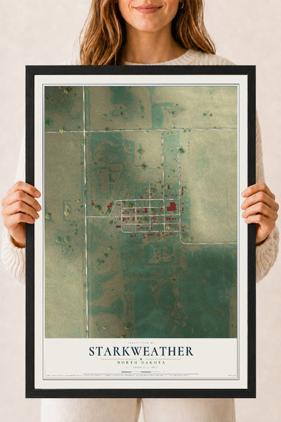 Map of Starkweather, North Dakota, 18 x 24 inch print in a black wood frame