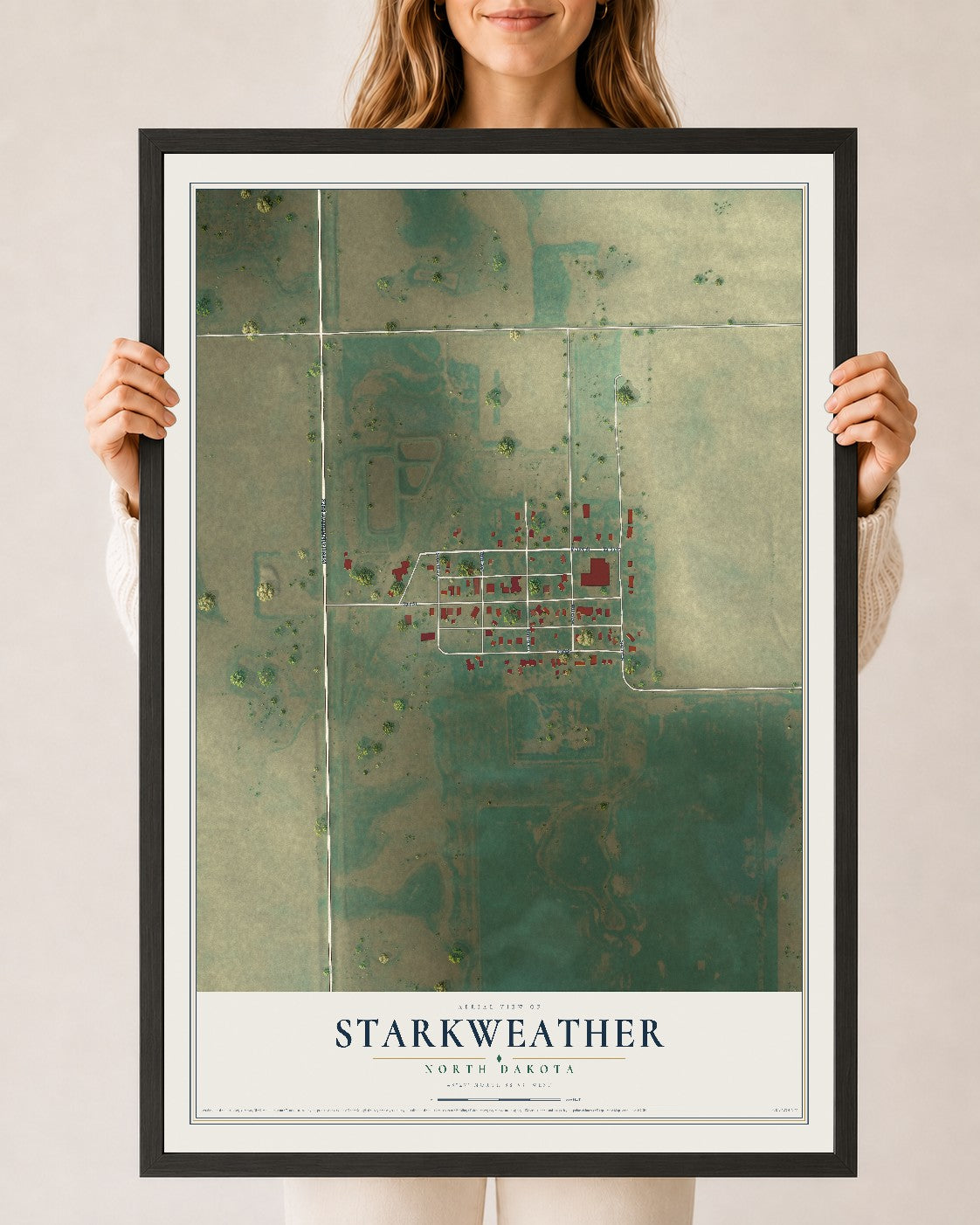 Map of Starkweather, North Dakota, 24 x 36 inch print in a black wood frame