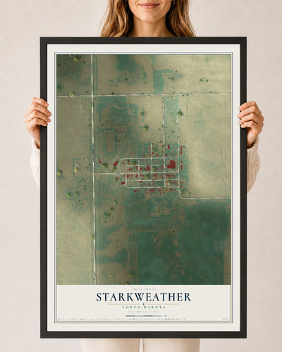 Map of Starkweather, North Dakota, 24 x 36 inch print in a black wood frame